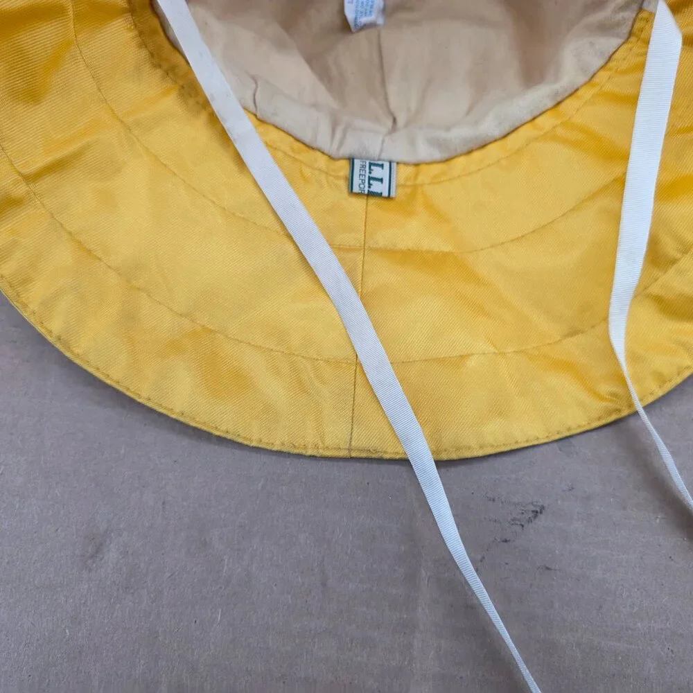 Vintage LL Bean Nylon Hat Yellow Rain Bucket Fisherman USA Size Large Lined